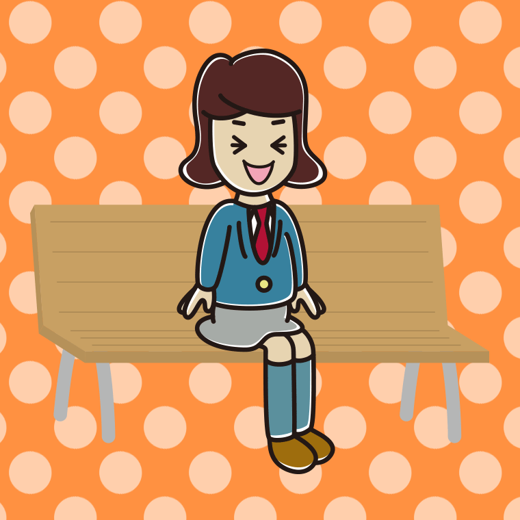 ベンチで笑う女子高校生のイラスト【色、背景あり】PNG