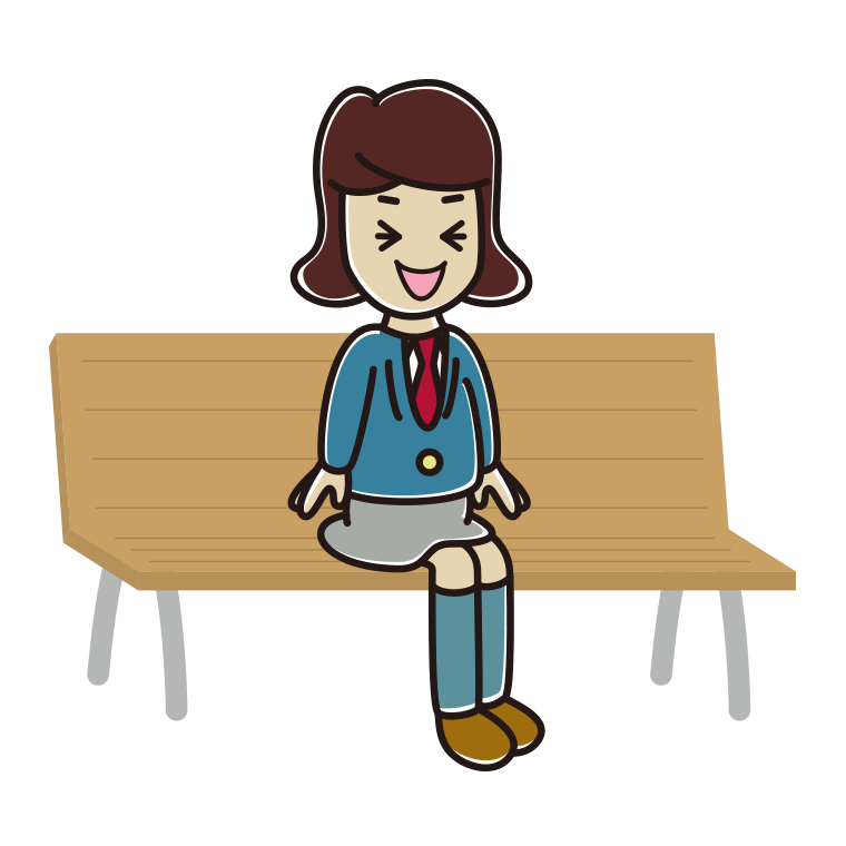ベンチで笑う女子高校生のイラスト【色あり、背景なし】透過PNG
