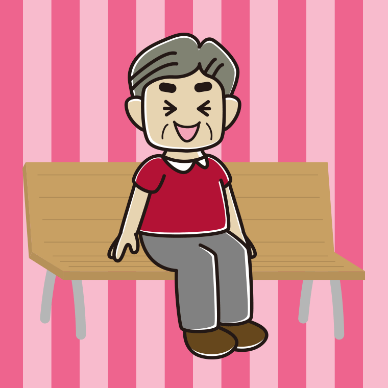 ベンチで笑うおじさんのイラスト【色、背景あり】PNG