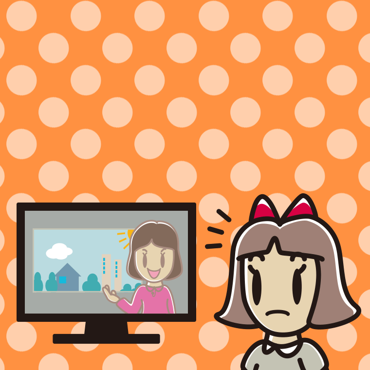 テレビを見て気付く小学生女子のイラスト【色、背景あり】PNG