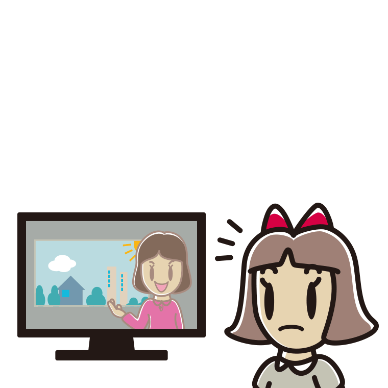 テレビを見て気付く小学生女子のイラスト【色あり、背景なし】透過PNG