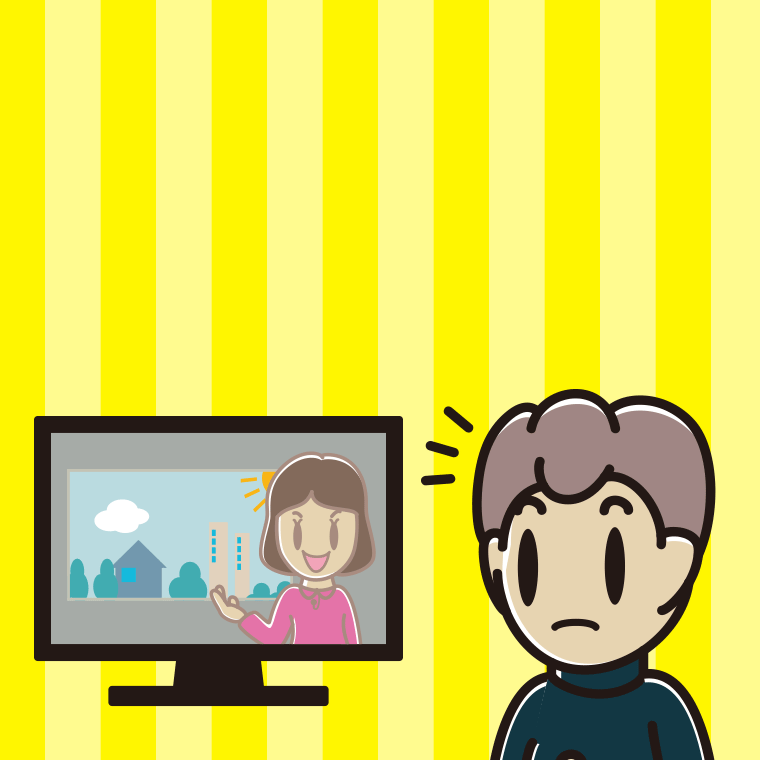 テレビを見て気付く男子中学生のイラスト【色、背景あり】PNG