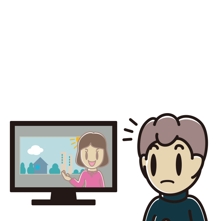テレビを見て気付く男子中学生のイラスト【色あり、背景なし】透過PNG