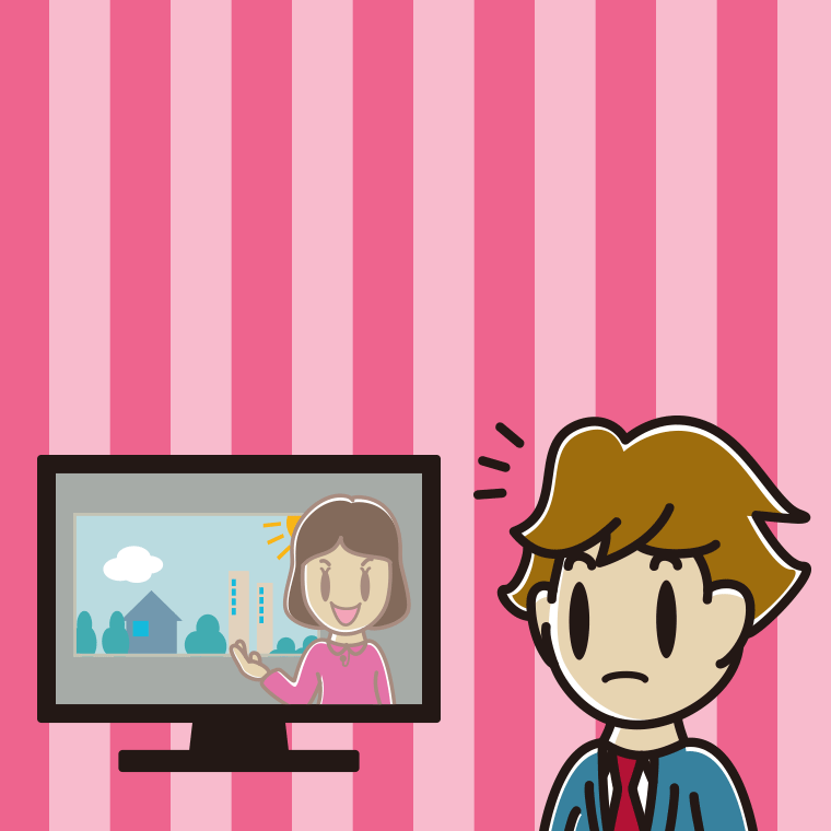 テレビを見て気付く男子高校生のイラスト【色、背景あり】PNG