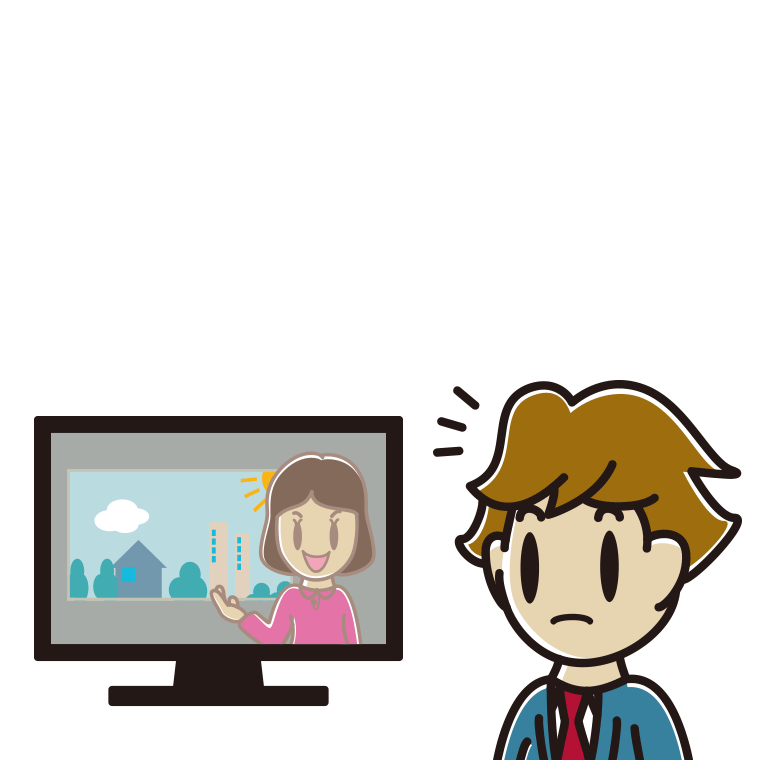 テレビを見て気付く男子高校生のイラスト【色あり、背景なし】透過PNG