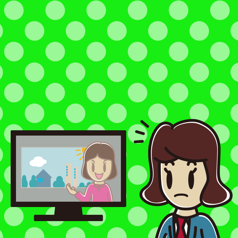 テレビを見て気付く女子高校生のイラスト【色、背景あり】PNG