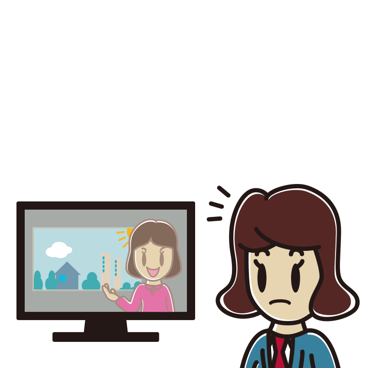テレビを見て気付く女子高校生のイラスト【色あり、背景なし】透過PNG