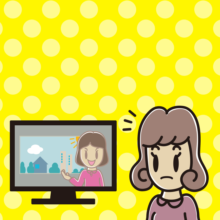 テレビを見て気付く女子大学生のイラスト【色、背景あり】PNG