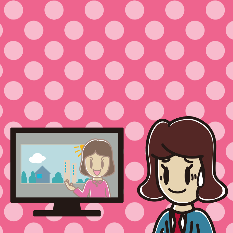 テレビを見て苦笑いする女子高校生のイラスト【色、背景あり】PNG