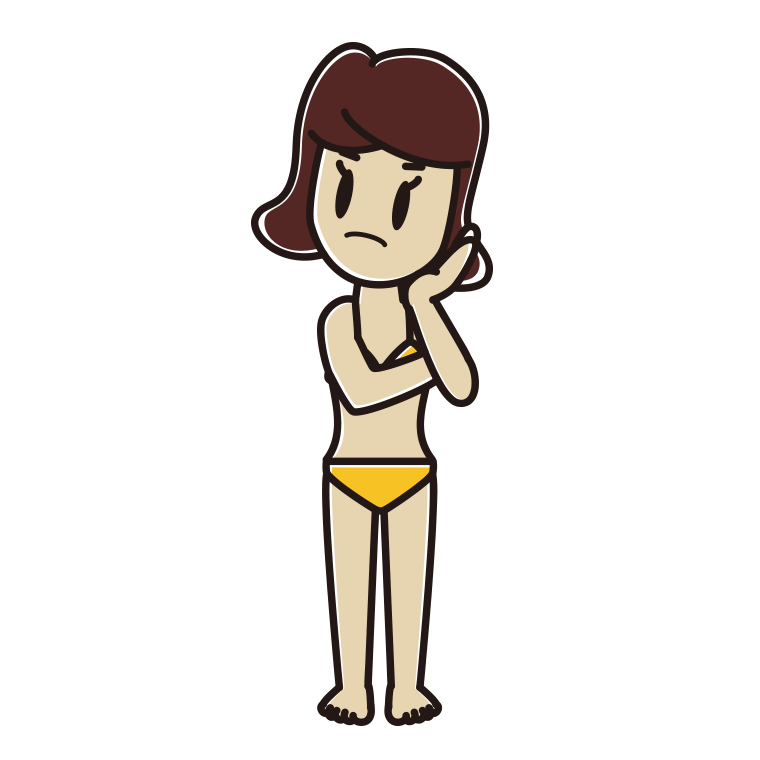 考える水着の女子高校生のイラスト【色あり、背景なし】透過PNG