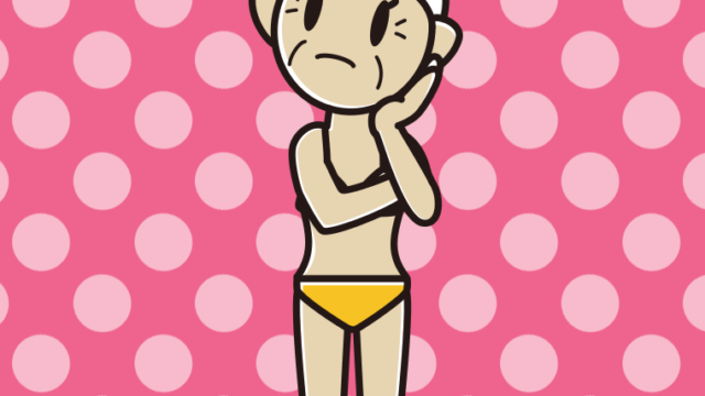 考える水着のおばあさんのイラスト【色、背景あり】PNG