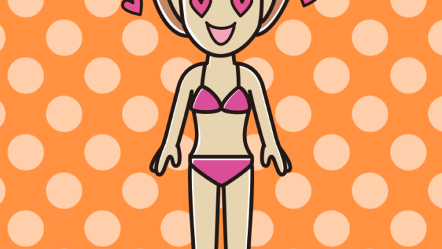 目がハートの水着の女性のイラスト【色、背景あり】PNG