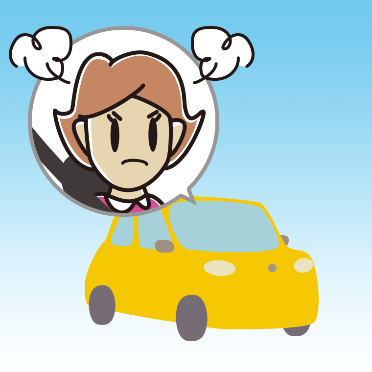 車で怒る女性のイラスト【色、背景あり】PNG