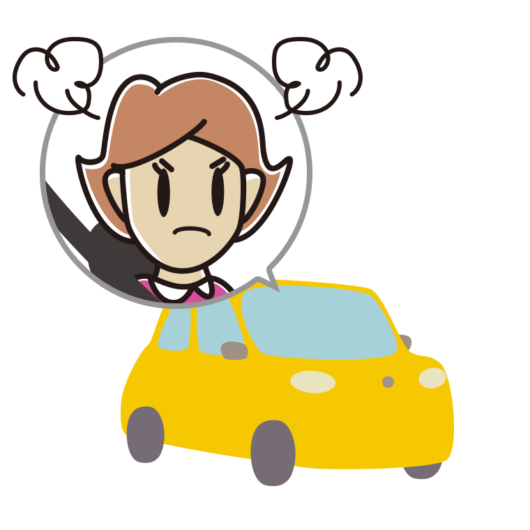車で怒る女性のイラスト【色あり、背景なし】透過PNG