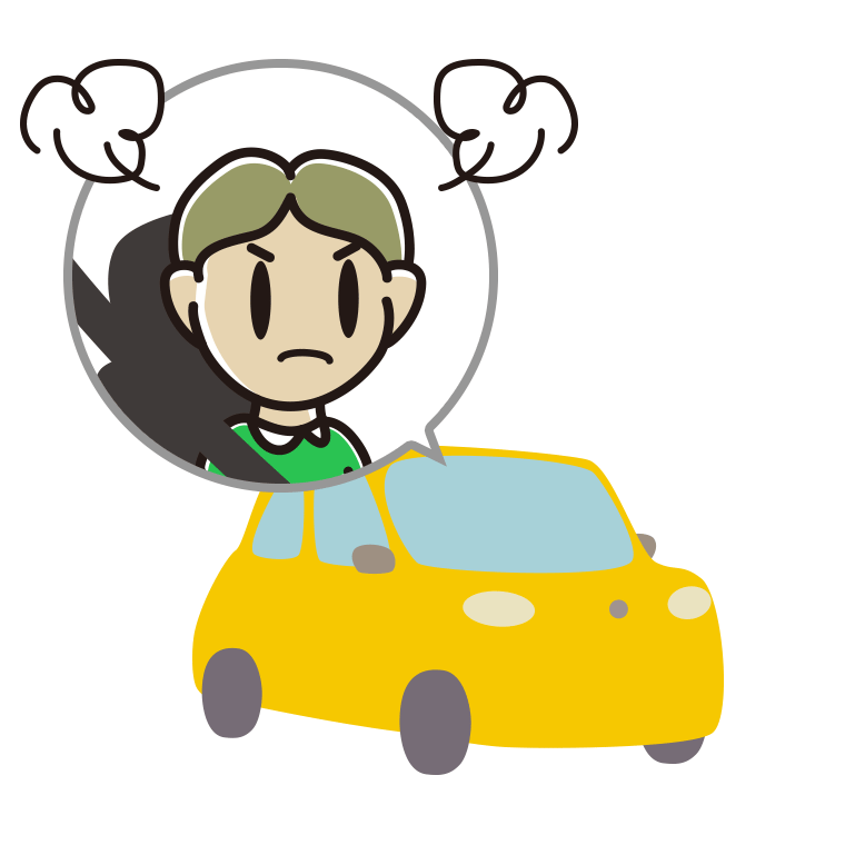 車で怒る小学生男子のイラスト【色あり、背景なし】透過PNG