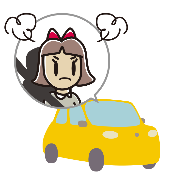 車で怒る小学生女子のイラスト【色あり、背景なし】透過PNG