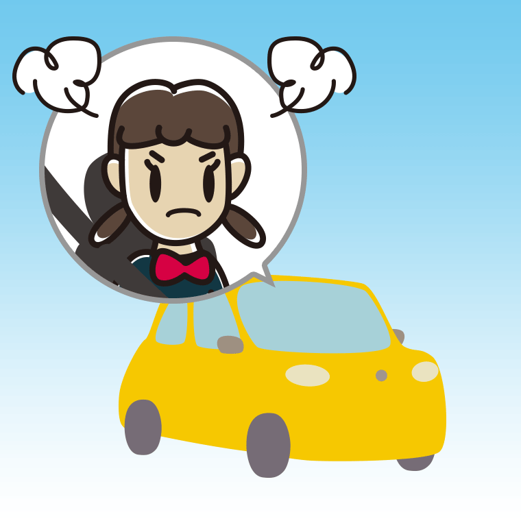 車で怒る女子中学生のイラスト【色、背景あり】PNG