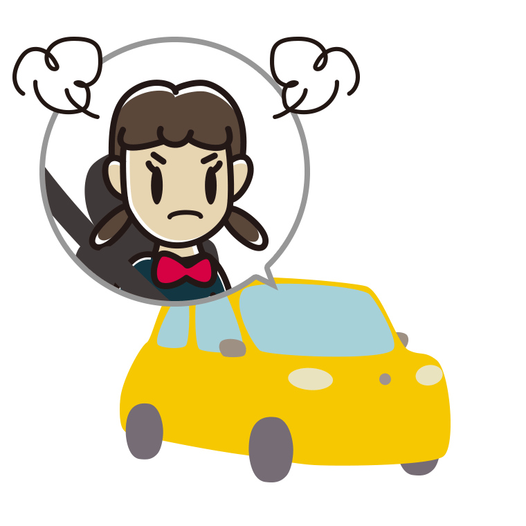 車で怒る女子中学生のイラスト【色あり、背景なし】透過PNG