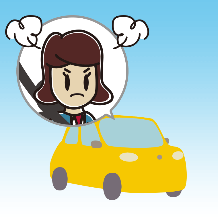 車で怒る女子高校生のイラスト【色、背景あり】PNG