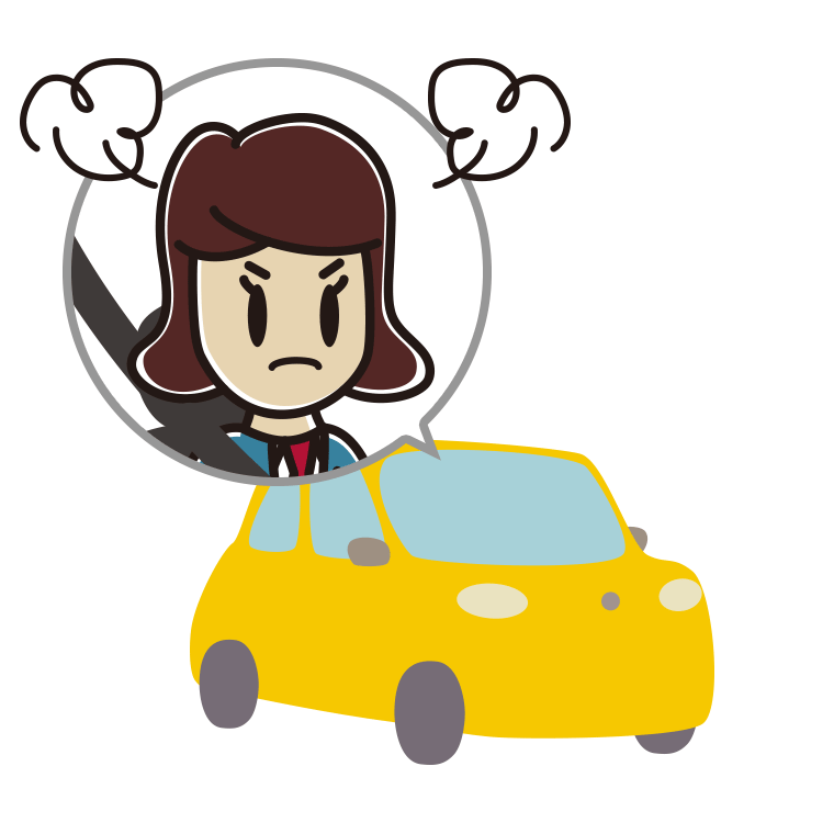 車で怒る女子高校生のイラスト【色あり、背景なし】透過PNG
