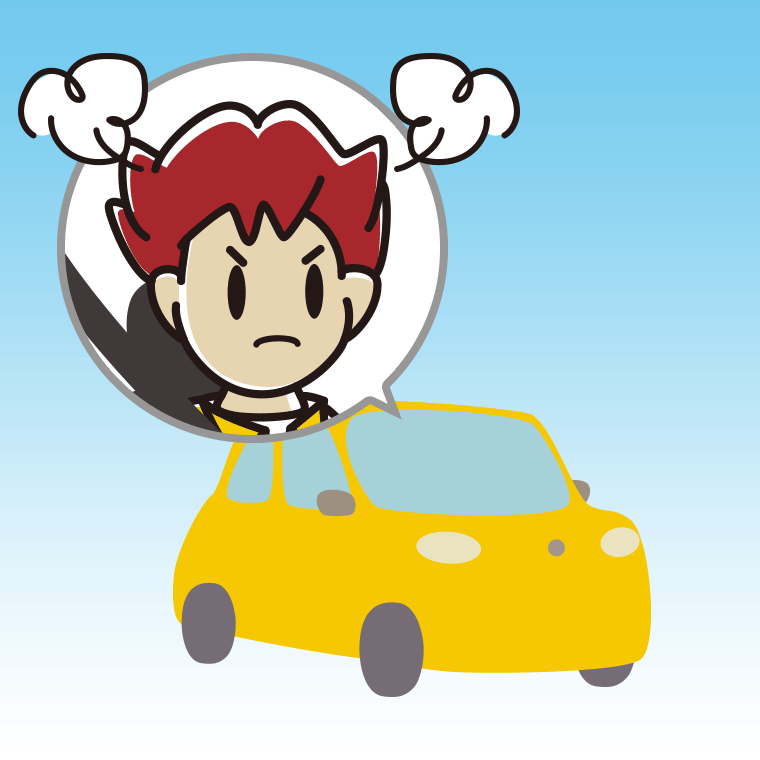 車で怒る男子大学生のイラスト【色、背景あり】PNG
