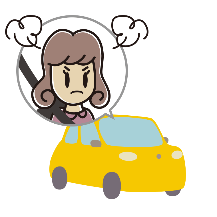 車で怒る女子大学生のイラスト【色あり、背景なし】透過PNG