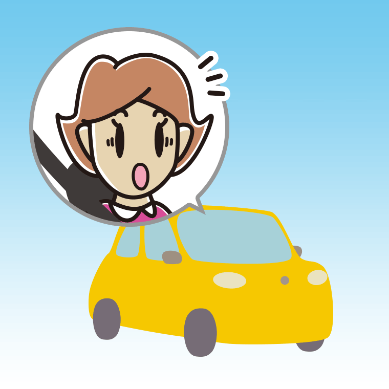 車で驚く女性のイラスト【色、背景あり】PNG