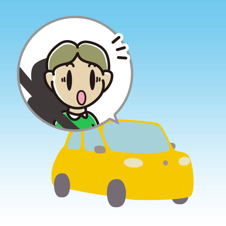 車で驚く小学生男子のイラスト【色、背景あり】PNG