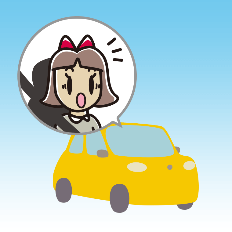 車で驚く小学生女子のイラスト【色、背景あり】PNG