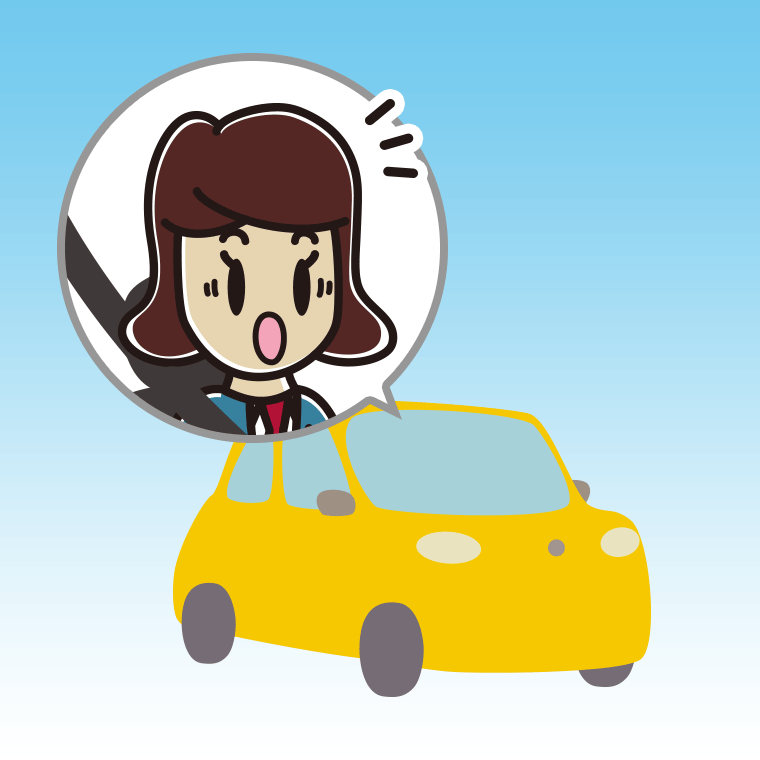 車で驚く女子高校生のイラスト【色、背景あり】PNG