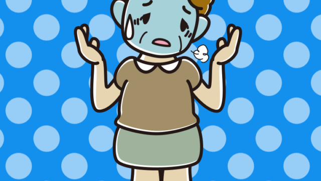 具合が悪そうに話すおばさんのイラスト【色、背景あり】PNG