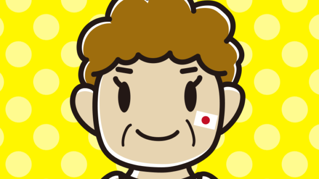 日の丸のフェイスペイントをするおばさんのイラスト【色、背景あり】PNG