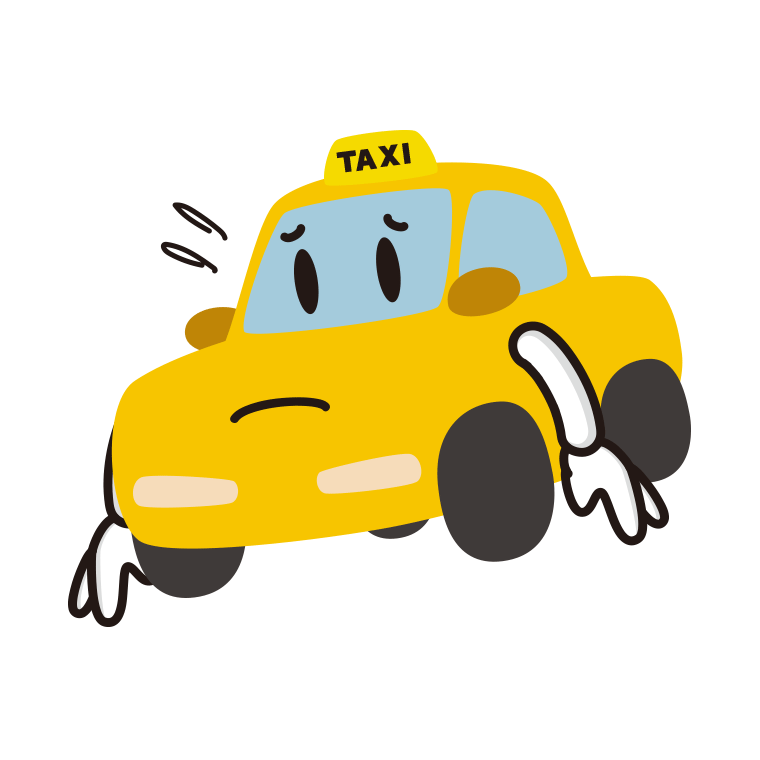悲しそうなタクシーちゃんのイラスト【色あり、背景なし】透過PNG