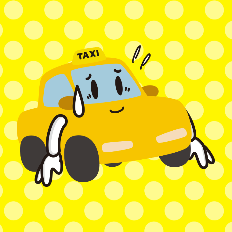苦笑いするタクシーちゃんのイラスト【色、背景あり】PNG
