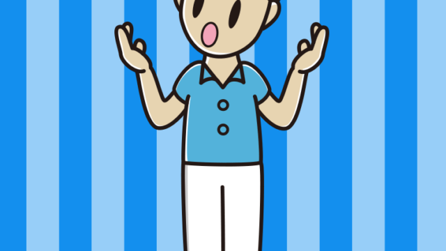 考えながら話す男性会社員（クールビズ）のイラスト【色、背景あり】PNG