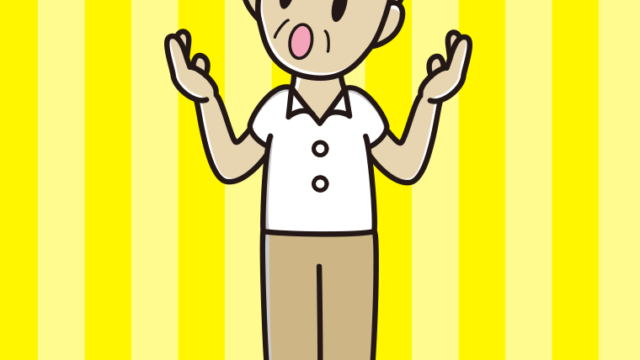 考えながら話す年配男性会社員（クールビズ）のイラスト【色、背景あり】PNG