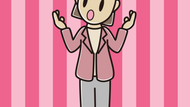 考えながら話す女性会社員（カジュアル）のイラスト【色、背景あり】PNG