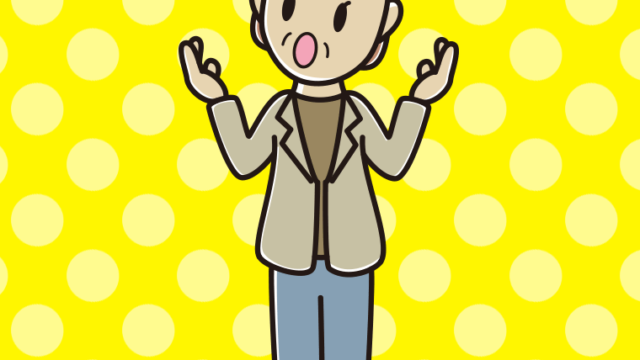 考えながら話す年配女性会社員（カジュアル）のイラスト【色、背景あり】PNG