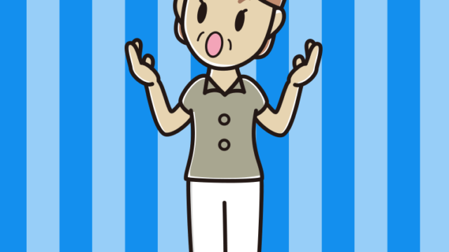 考えながら話す年配女性会社員（クールビズ）のイラスト【色、背景あり】PNG