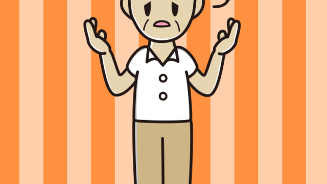 ぼーっとしながら話す年配男性会社員（クールビズ）のイラスト【色、背景あり】PNG