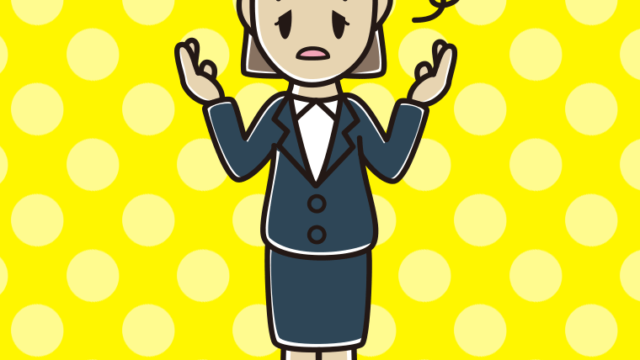 ぼーっとしながら話す女性会社員のイラスト【色、背景あり】PNG