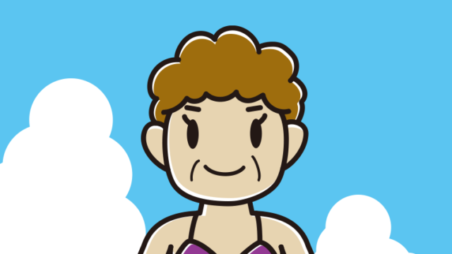 海に入っているおばさんのイラスト【色、背景あり】PNG