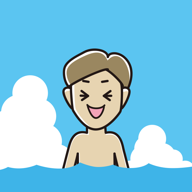 海に入って笑う男性のイラスト【色、背景あり】PNG
