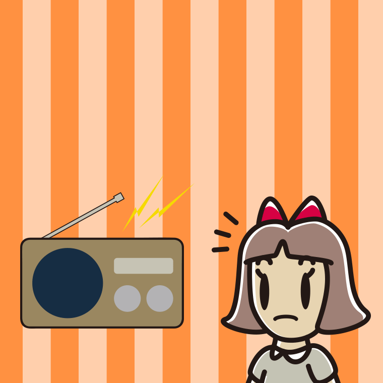 ラジオを聴いて気付く小学生女子のイラスト【色、背景あり】PNG