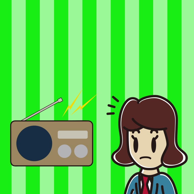 ラジオを聴いて気付く女子高校生のイラスト【色、背景あり】PNG