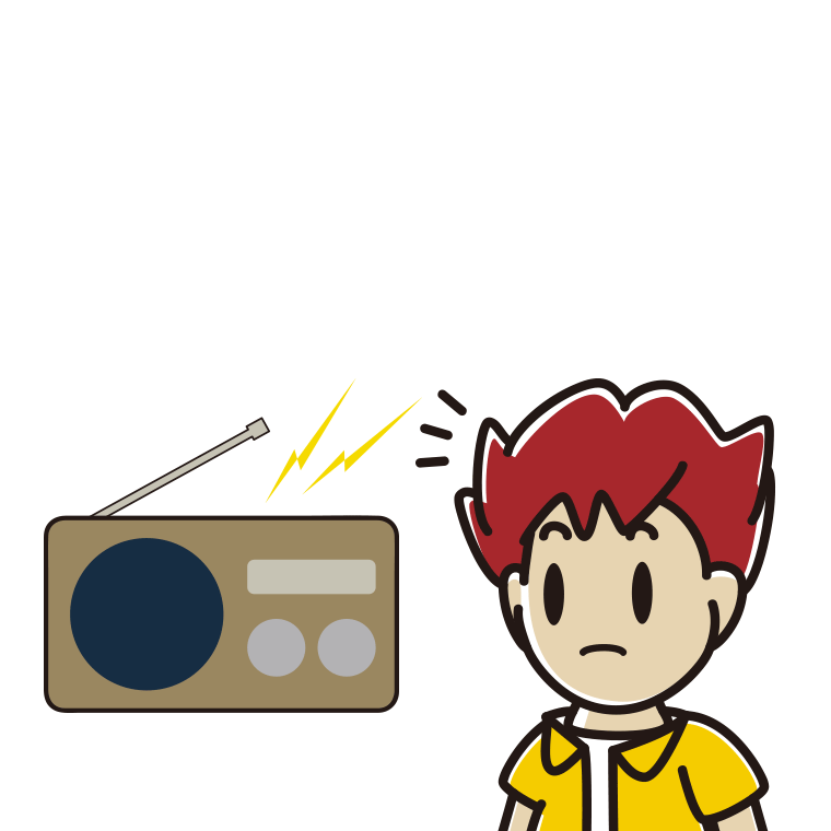 ラジオを聴いて気付く男子大学生のイラスト【色あり、背景なし】透過PNG
