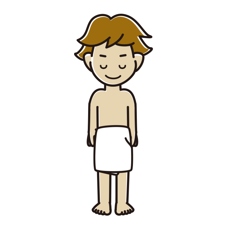 お辞儀するバスタオル姿の男子高校生のイラスト【色あり、背景なし】透過PNG