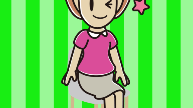 椅子でウインクする女性のイラスト【色、背景あり】PNG