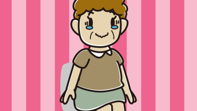 椅子でジーンとするおばさんのイラスト【色、背景あり】PNG