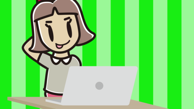 パソコン使用中にテヘヘな小学生女子のイラスト【色、背景あり】PNG